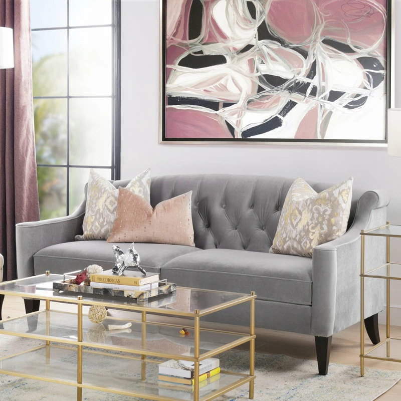 Jennifer Taylor Home Ken 74" Upholstered Button-Tufted Sofa, Opal Gray Velvet 6 Jennifer Taylor Home Ken 74" Upholstered Button-Tufted Sofa, Opal Gray Velvet - Image 4