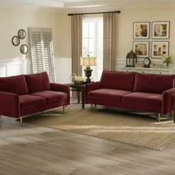 Coosy Home The Yokun III Velvet Round Arm Loveseat, Wine Red 11 Coosy Home The Yokun III Velvet Round Arm Loveseat, Wine Red -GDF sofa Shop fcb18821022b8bb2 4159 w800 h800 b0 p0