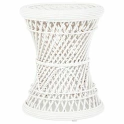 KOUBOO Coron Rattan Stool, Side Table/Planter Stand, White