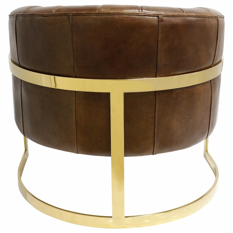 Pasargad Home Vicenza Barrel Leather Chair, Brown 6 Pasargad Home Vicenza Barrel Leather Chair, Brown - Image 4