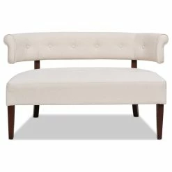 Jennifer Taylor Home Jared Roll Arm Tufted Bench Settee, Sky Neutral Beige Polyester Yarn-Dyed