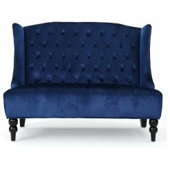 GDFStudio GDF Studio Leona Traditional High Back Tufted Winged Fabric Loveseat, Navy Blue -GDF sofa Shop fea1d1e801b196f2 7345 w800 h800 b1 p0