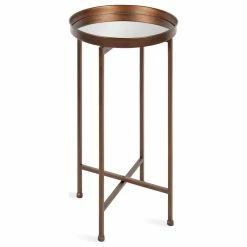 Uniek Celia Round Metal Foldable Tray Accent Table, Bronze 14x14x25.75