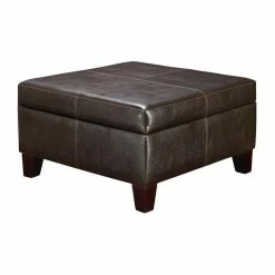 Dorel Asia Dorel Living 28" Square Faux Leather Storage Ottoman In Espresso
