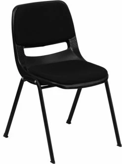 Flash Furniture 880 Lb. Capacity Black Padded Ergonomic Shell Stack Chair With Black Frame