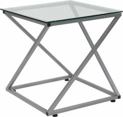 Flash Furniture Park Avenue Collection Glass End Table With Contemporary Steel Design