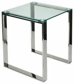 Cortesi Home Remi Contemporary Square Glass End Table With Chrome Finish