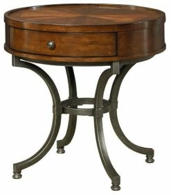 Hammary Furniture Hammary Barrow Round End Table With Mahogany Top And Metal Base