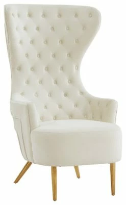 TOV Furniture Jezebel Cream Velvet Wingback Chair - Cream