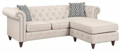 Acme Furniture ACME Waldina Tufted Linen Fabric Upholstered Reversible Sectional Sofa In Beige