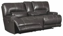 Ashley Furniture Industries Ashley Furniture McCaskill Leather Power Reclining Loveseat In Gray