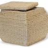 Baum Square Rush Lined Storage Ottoman With Lift-off Lid - Natural